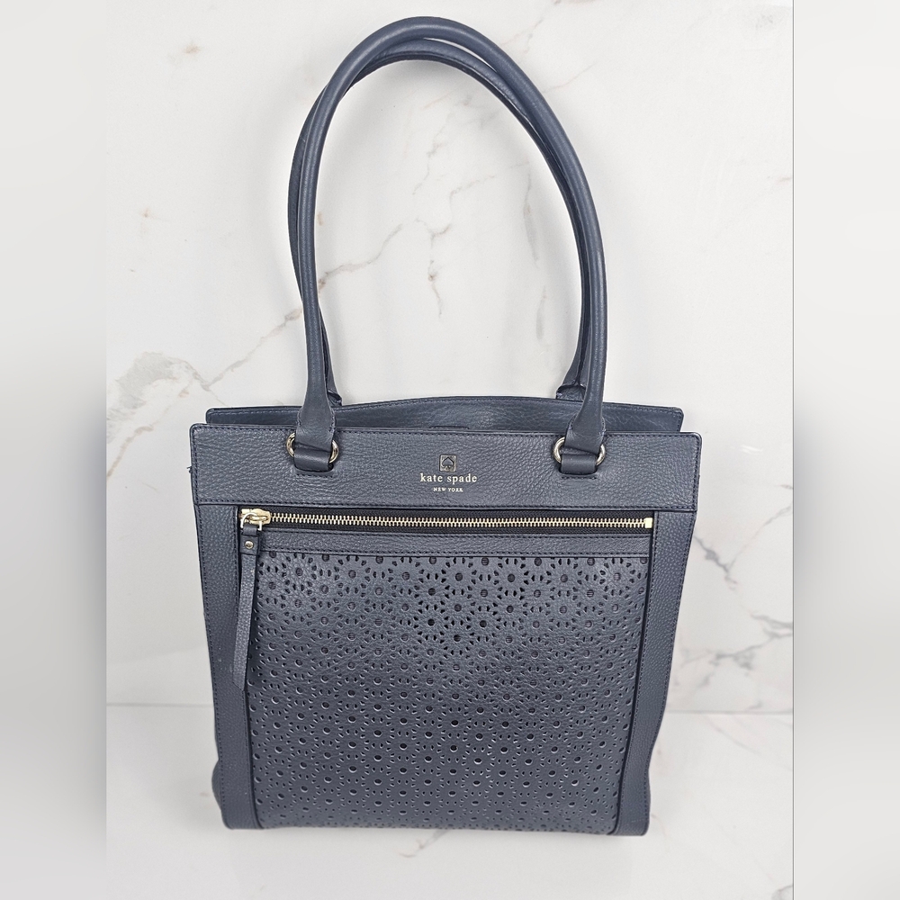 Kate‎ Spade Gray Pebbled Leather Perforated Tote